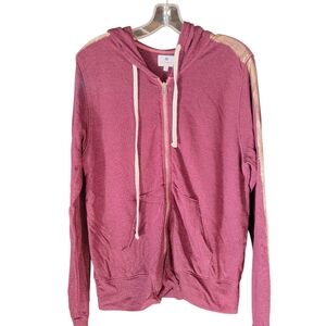 Sundry Maroon/Burgundy Zip-up Hoodie with Gold Striped Detailing Sleeves Size 2